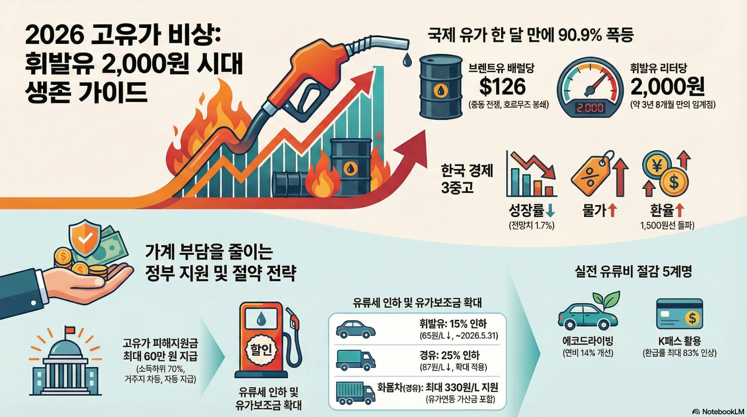 고유가 시대 휘발유 2000원 돌파 임박, 5가지 유류비 절감 전략 4 휘발유 2000원 시대 핵심 정보 인포그래픽